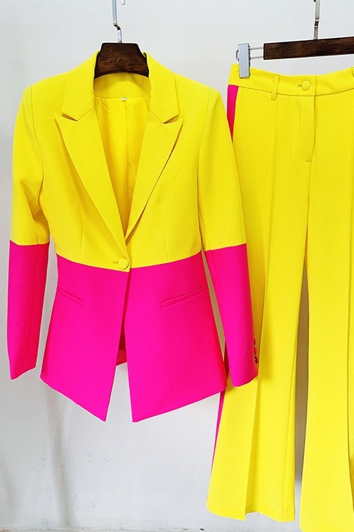 Femme forte Two-piece Suit (Yellow-Fuchsia)