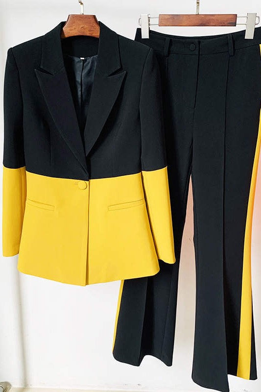 Femme Forte Two-piece Suit (Black-Mustard yellow)